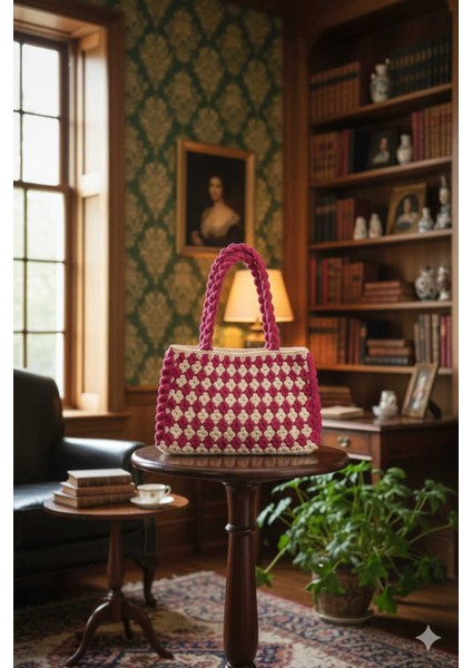 Çiçek Desen Kağıt Ip Tığ Işi El Örgüsü Çanta