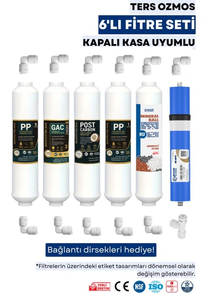 6’lı Su Arıtma Filtresi Seti – Dirsek Hediye! - Kapalı Kasa Uyumlu - Ters Ozmos 80GPD fiyatları