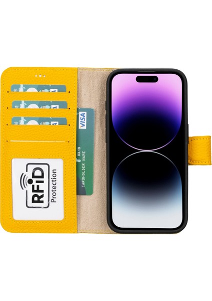 Apple iPhone 15 Pro Uyumlu Deri Cüzdanlı Kılıf Mwwn FL12 Sarı fiyatları