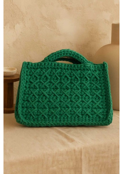 Çapraz Model Penye Tığ Işi El Örgüsü Çanta Büyük Boy