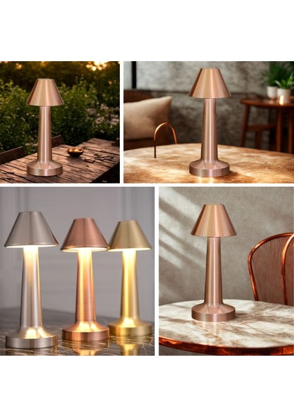 Çatı Model Bronz Renk Şarjlı Dokunmatik 3 Renkli LED Masa Lambası (4940) modelleri