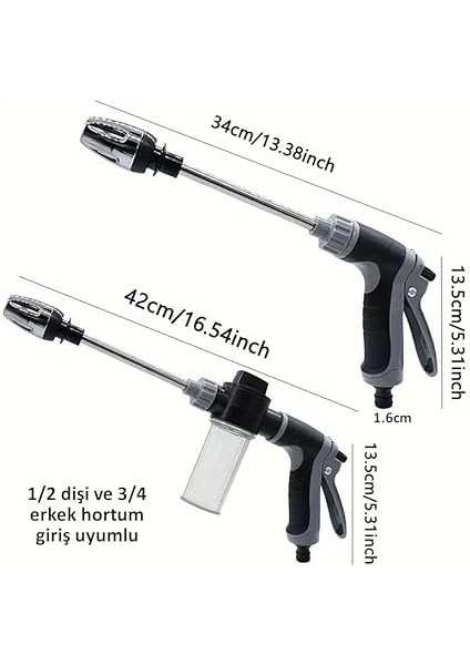 Yüksek Basınçlı Hazneli Köpüklü Araç Oto Yıkama Bahçe Sulama Ilaçlama Su Tabancası Ayarlanabilir Başlık Deterjan Ilaç Hazneli fırsatları