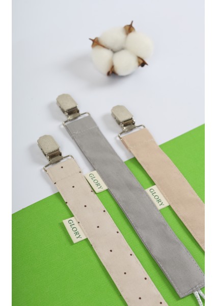 3'lü Set Emzik Askısı - Emzik Zinciri - Emzik Tutacağı - %100 Pamuk - Kahve Noktalı, Gri, Kahve modelleri