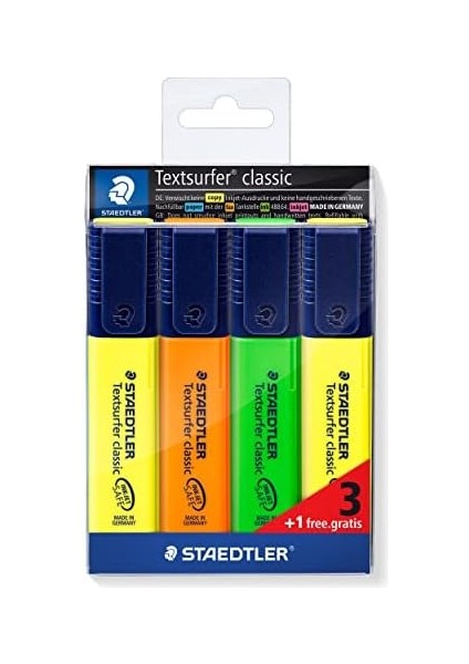 364S WP4P Textsurfer Highlighter 4'lü Blister 3 Renk 1 Renk Bedelsiz modelleri