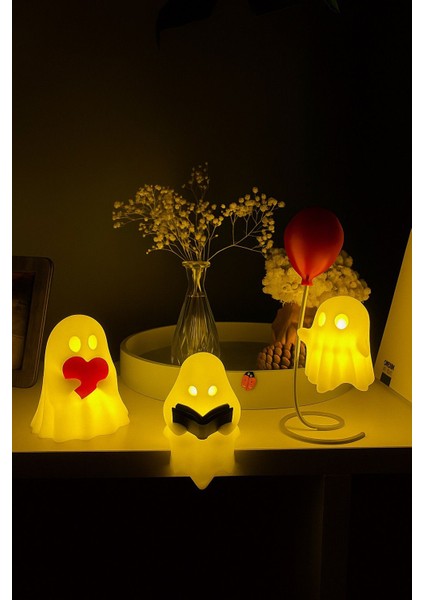 Hayalet Figür Seti Kalpli, Kitap Okuyan ve Balonlu Modeller Pilli Mum ile Kullanım Ev Dekorasyonu Hediye Alternatifi fiyatları