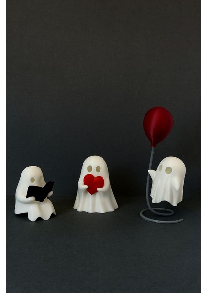 Hayalet Figür Seti Kalpli, Kitap Okuyan ve Balonlu Modeller Pilli Mum ile Kullanım Ev Dekorasyonu Hediye Alternatifi modelleri