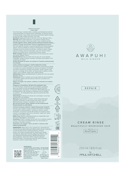 Awapuhi Wild Ginger Paul Mitchell Awg Repair Cream Rinse Bakim Kremi 250 ml modelleri