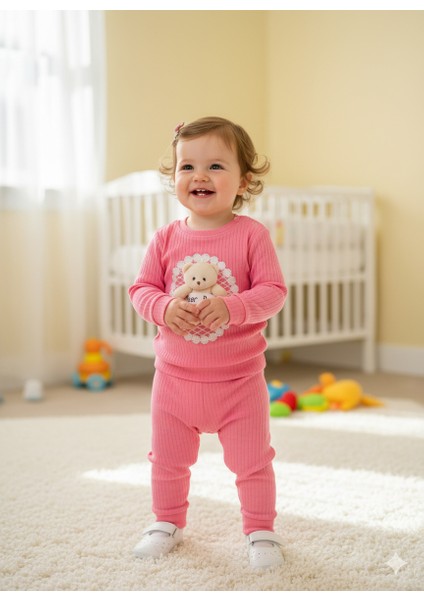 Sevimli Ayıcık Işlemeli Oyuncaklı Bebek Takımı Uzun Kolu Bebek Takım Bebek Giyim