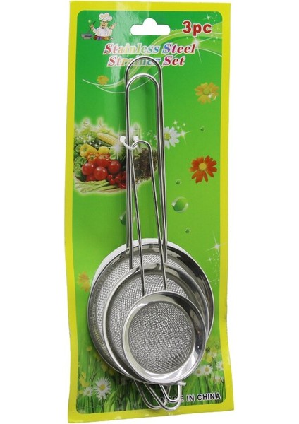 3pcs Set Mini= 5-7-8cm Tel Süzgeç Metal Çerçece Metal Sap=8.5-10.5-10.5cm (4940)