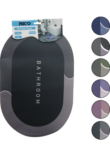 Oval - Mat Renkler 38X58CM Su Emici - Sihirli Banyo Paspası Elastik (4940)