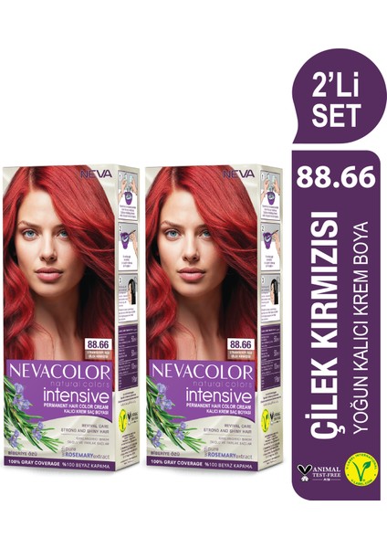 Intensıve 2\'li Set 88.66 Çilek Kırmızısı Kalıcı Krem Saç Boyası Seti