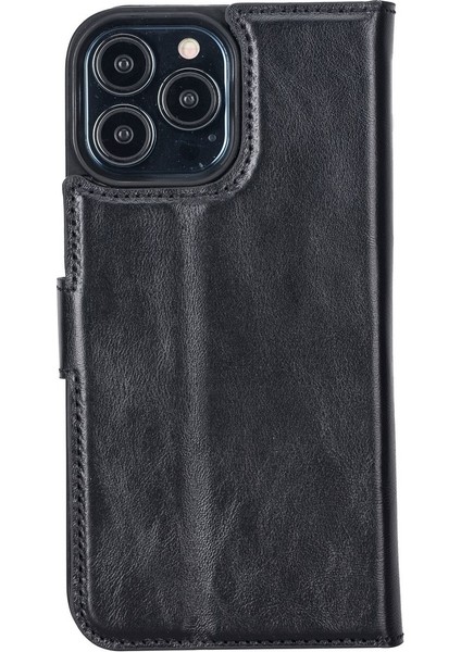 Apple iPhone 13 Pro Max Uyumlu Deri Cüzdanlı Kılıf Rustik Siyah modelleri