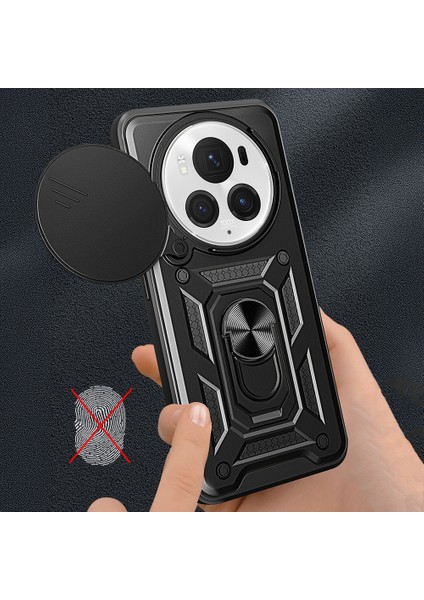 Honor Magic 6 Pro Kılıf Magnetik Standlı Kamera Korumalı Sürgülü Kapak