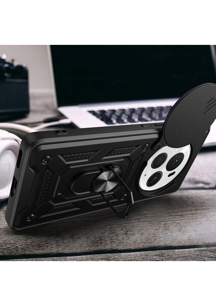 Honor Magic 6 Pro Kılıf Magnetik Standlı Kamera Korumalı Sürgülü Kapak