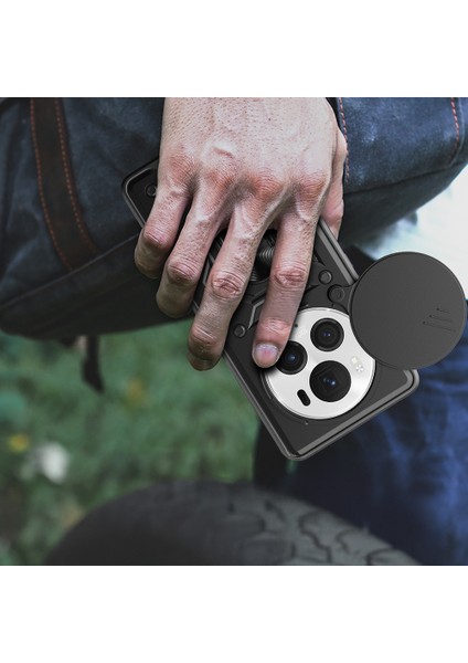 Honor Magic 6 Pro Kılıf Magnetik Standlı Kamera Korumalı Sürgülü Kapak