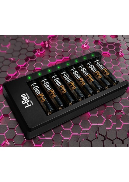 G829 8'li Pil Şarj Aleti + 8 Adet Aa Pro 2950 Mah Şarj Edilebilir Aa Şarjlı Kalem Pilli Set 1.2V Ni-Mh