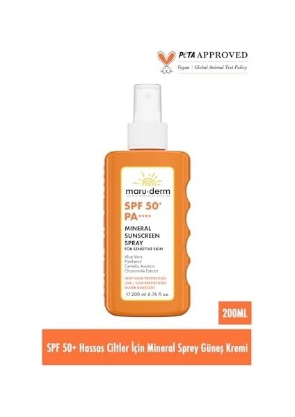 Maru.derm Spf 50+ Hassas Ciltler Için Mineral Vücut Güneş Kremi Spreyi 200 ml