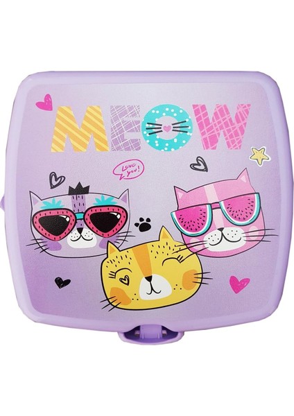 Çocuk Beslenme Kutusu Kedi Temalı Lila