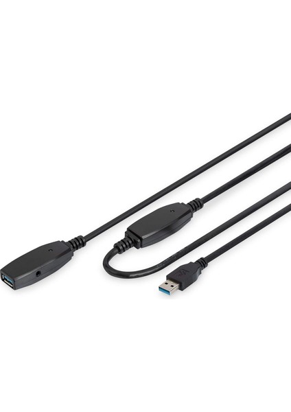 Aktif USB 3.0 Uzatma Kablosu - 10 M - 5 Gbps Aktarım Hızı - Tak ve Çalıştır - Hotswap - LED Fonksiyon Göstergesi - Siyah