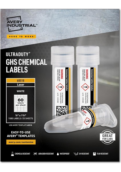 Için Ultra Zorunlu Ghs Kimyasal Etiketten /led Yazıcı, Su Geçirmez, Uv-Dayanıklı, 600 Paket.5 x 1.75"