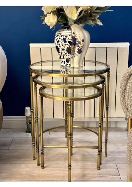 Torna Detaylı 3'lü Pirinç Eskitme Zigon Sehpa fırsatları