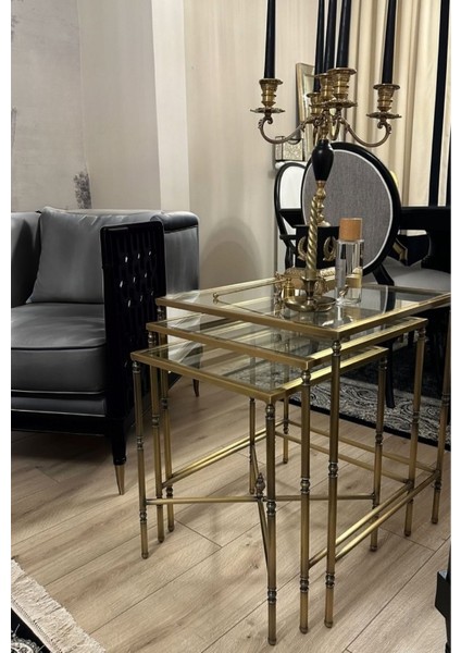 Torna Detaylı 3lü Pirinç Kare Zigon Sehpa fiyatları