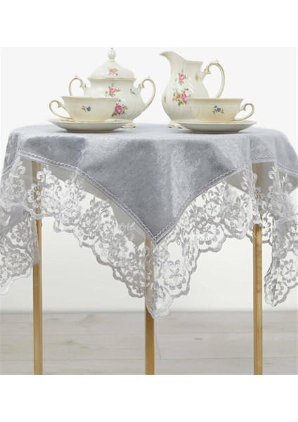 Güpürlü Kadife Fiskos Örtüsü Gri