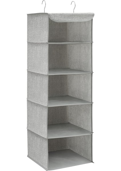 Asılı Raf, Dolabı Düzenleyici, Askılı Muhafaza, Kıyafetler Için, Yer Tasarrufu Sağlar ve Katlanabilir, Metal Kanca, Bambu Eklentiler, Benzeri Doku, Açık Gri RCH005W01