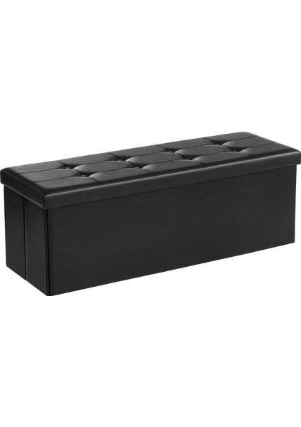 Tabure, 120 Litre, Saklama Kutusu, Ayak Taburesi, Katlanabilir, 300 kg Taşıma Kapasitesi, Deri Kılıf, Dolgulu, Siyah, LSF701