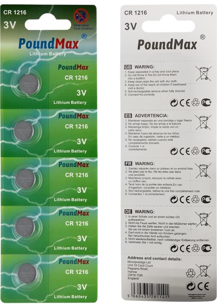 1216 DL1216 3V Lityum Düğmeli Pil (5'li Paket)