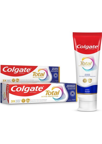 Colgate Total Aktif Koruma Gelişmiş Beyazlık Diş Macunu 75 ml