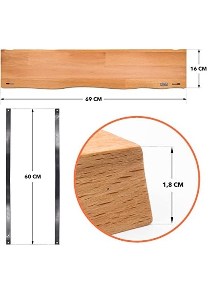 Duvar Rafı, Dekoratif Duvar Rafı, Masif Kayın Modern Duvar Rafı - 69 cm fiyatları