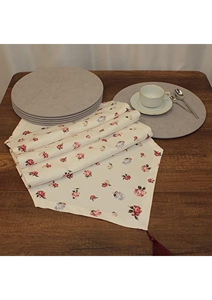 Gül Desenli Beyaz Zemin Arka Plan Baskılı Runner Servis 40X150 cm fiyatları