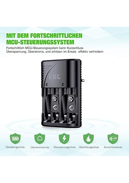 Ebl Nı-Mh Aa/aaa ve 9V Piller Için Hızlı Şarj Cihazı - 4 Yönlü LED Ekranlı Şarj Cihazı 6802 modelleri