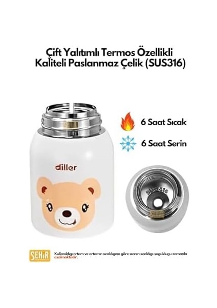 300ML Sevimli Hayvanlar Peluş Kılıflı Boyun Askılı Çelik Termos Çocuk Matarası (Ayıcık) fiyatları