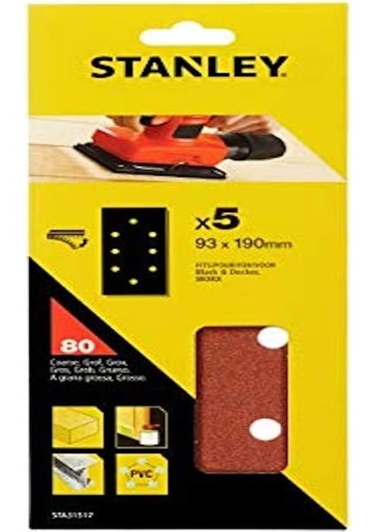 STA31517 Zımpara, Kırmızı, 5 Adet, 80G Uyumlu