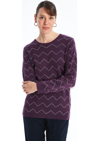 Yeni Sezon Bisiklet Yaka Desenli Kadın Triko Kazak