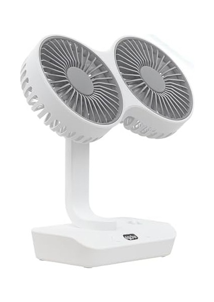 Çift Başlı Taşınabilir USB Şarjlı Fan, LED Gece Lambası ve 5000MAH Pil ile Uzun Çalışma Süresi, Ayarlanabilir Hız ve 270° Dönebilir Kafalar, Ev, Ofis, Kamp Için Ideal (CZ-01X - Beyaz) fiyatları