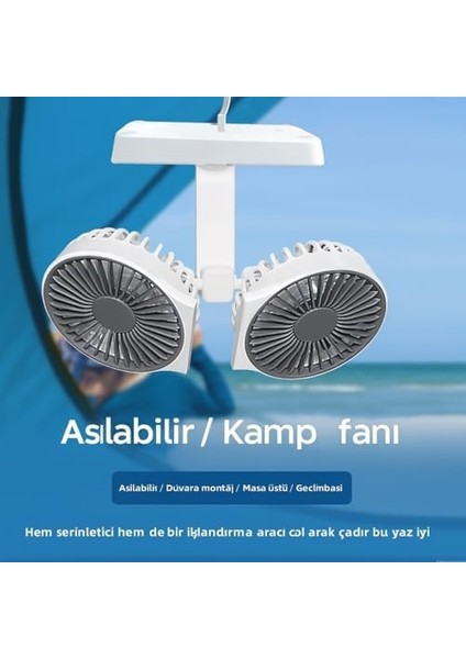 Çift Başlı Taşınabilir USB Şarjlı Fan, LED Gece Lambası ve 5000MAH Pil ile Uzun Çalışma Süresi, Ayarlanabilir Hız ve 270° Dönebilir Kafalar, Ev, Ofis, Kamp Için Ideal (CZ-01X - Beyaz) modelleri
