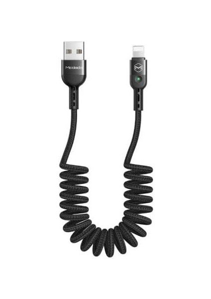 Spiral Ledli Örgü Kablo 1.8m 2A Siyah