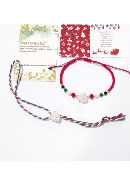 Küçük Gül Çek Cam ve Kristal Boncuklu Bileklik ve Yılbaşı Marteniçka Bileklik fiyatları