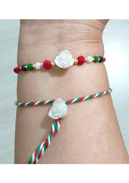 Küçük Gül Çek Cam ve Kristal Boncuklu Bileklik ve Yılbaşı Marteniçka Bileklik fırsatları