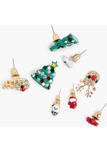 Çok Renkli Taş Detaylı Yılbaşı Temalı 4'lü Küpe Seti fiyatları