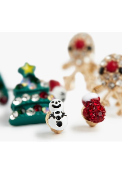 Çok Renkli Taş Detaylı Yılbaşı Temalı 4'lü Küpe Seti modelleri