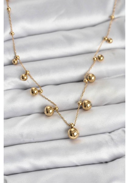 Zarif Boyunlar Için Golden Çelik Zincir Topçuklu Kadın Kolye fiyatları