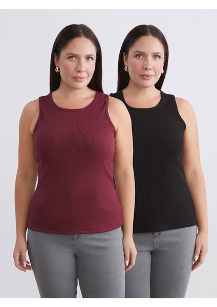 Yeni Sezon Büyük Beden Bisiklet Yaka Kadın Atlet 2'li