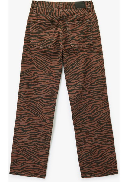 Normal Bel Düğmeli Düz Paça Zebra Desenli Jean Pantolon - Straight Fit Jean fiyatları