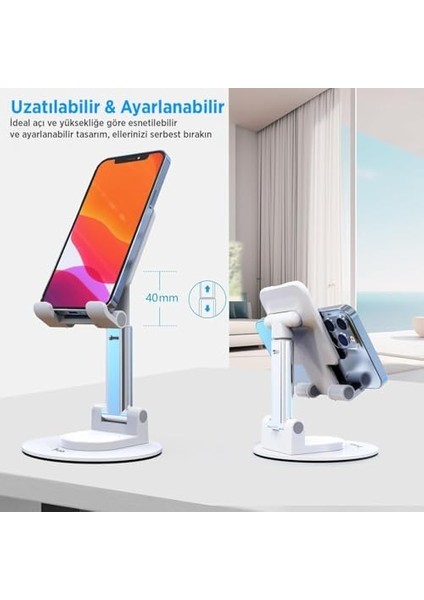 Katlanabilir 360 Derece Dönen Masaüstü Telefon Beyaz fiyatları