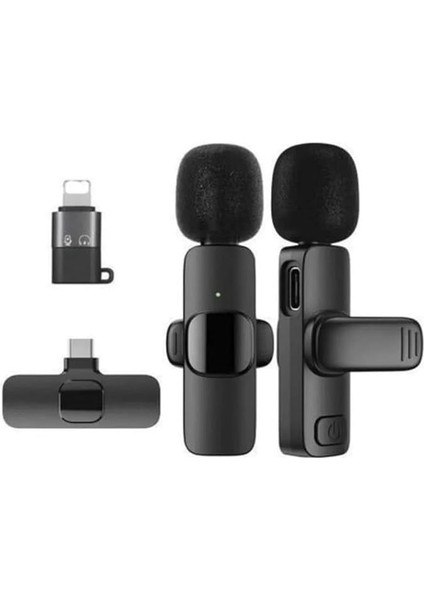 Iphone ve Type C Uyumlu Ikili Kablosuz Yaka Mikrofonu K9 Lightnıng Youtube Facebook