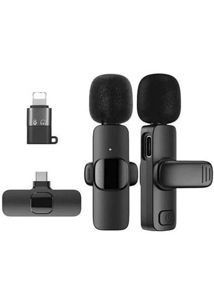 Iphone ve Type C Uyumlu Ikili Kablosuz Yaka Mikrofonu K9 Lightnıng Youtube Facebook indirimleri